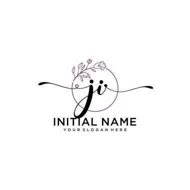 Geometrik Çerçeve ile El Yazısı Çiçek Baş Logosu JI