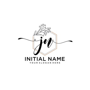 Geometrik Çerçeve ile El Yazısı Çiçek Baş Logosu JN