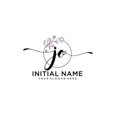 Geometrik Çerçeveli El Yazısı Çiçek Baş Logosu JO