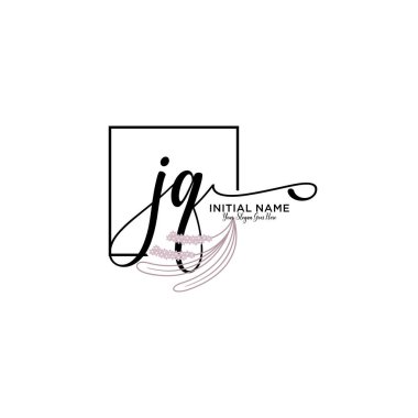 Geometrik Çerçeve ile El Yazısı Çiçek Baş Logosu JQ