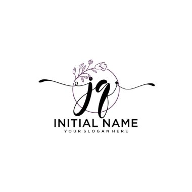 Geometrik Çerçeve ile El Yazısı Çiçek Baş Logosu JQ