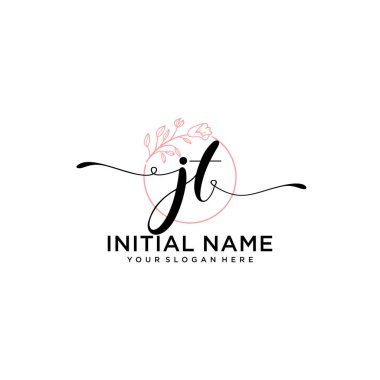 Geometrik Çerçeve ile El Yazısı Çiçek Baş Logosu JT
