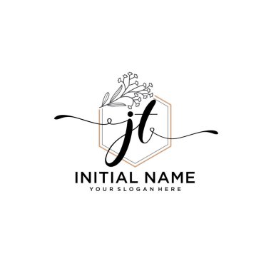 Geometrik Çerçeve ile El Yazısı Çiçek Baş Logosu JT