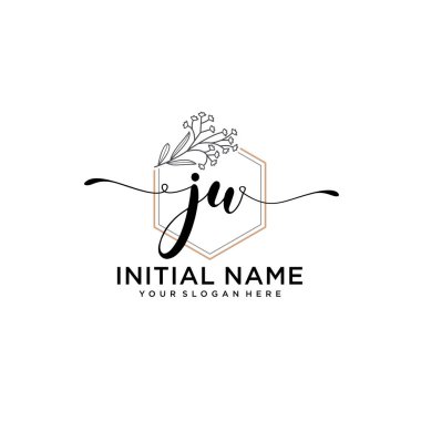 Geometrik Çerçeveli El Yazısı Çiçek Baş Logosu JU