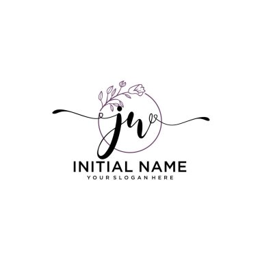 Geometrik Çerçeve ile El Yazısı Çiçek Baş Logosu JW