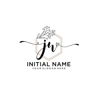 Geometrik Çerçeve ile El Yazısı Çiçek Baş Logosu JW