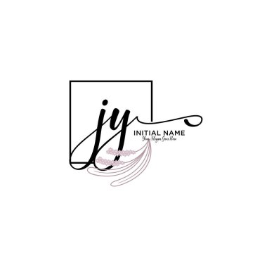 Geometrik Çerçeveli El Yazısı Çiçek Baş Logosu JY