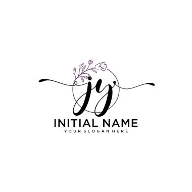 Geometrik Çerçeveli El Yazısı Çiçek Baş Logosu JY