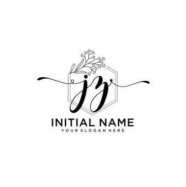 Geometrik Çerçeve ile El Yazısı Çiçek Baş Logosu JZ