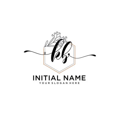 Geometrik Çerçeve ile El Yazısı Çiçek Baş Logosu KB