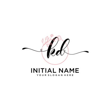 Geometrik Çerçeve ile El Yazısı Çiçek Baş Logosu KD