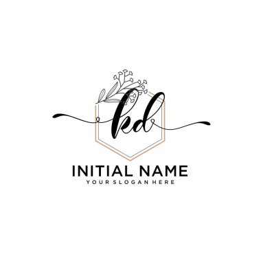 Geometrik Çerçeve ile El Yazısı Çiçek Baş Logosu KD