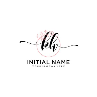 Geometrik Çerçeveli El Yazısı Çiçek Baş Logosu KH