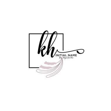 Geometrik Çerçeveli El Yazısı Çiçek Baş Logosu KH