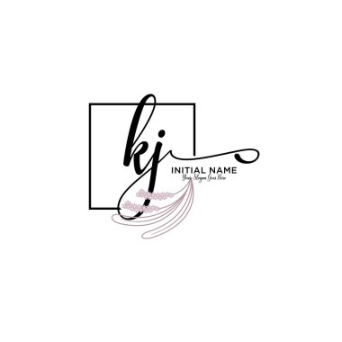 Geometrik Çerçeve ile El Yazısı Çiçek Baş Logosu KJ