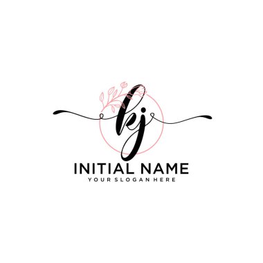Geometrik Çerçeve ile El Yazısı Çiçek Baş Logosu KJ