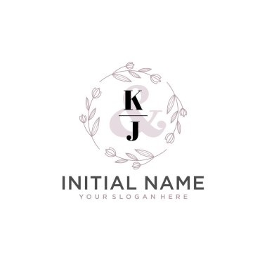 Botanik ve Geometrik Tasarımlı Çiçek Baş Logosu KJ