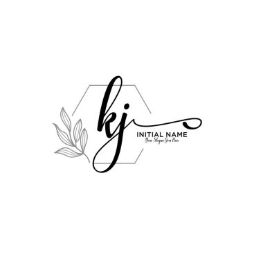 Geometrik Çerçeve ile El Yazısı Çiçek Baş Logosu KJ