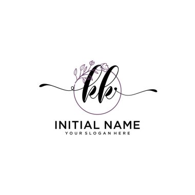 Geometrik Çerçeve ile El Yazısı: Çiçek Baş Logosu KK