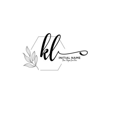 Geometrik Çerçeve ile El Yazısı Çiçek Baş Logosu KL