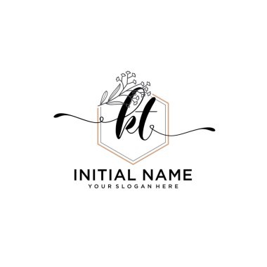Geometrik Çerçeve ile El Yazısı Çiçek Baş Logosu KT