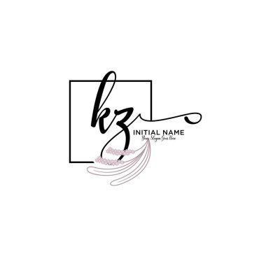 Geometrik Çerçeve ile El Yazısı Çiçek Baş Logosu KZ