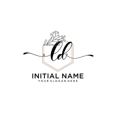 Geometrik Çerçeve ile El Yazısı Çiçek Baş Logosu LD