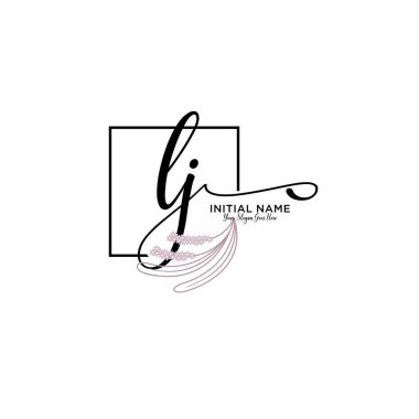 Geometrik Çerçeve ile El Yazısı Çiçek Baş Logosu LJ