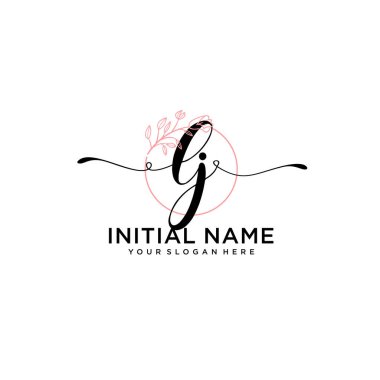 Geometrik Çerçeve ile El Yazısı Çiçek Baş Logosu LJ