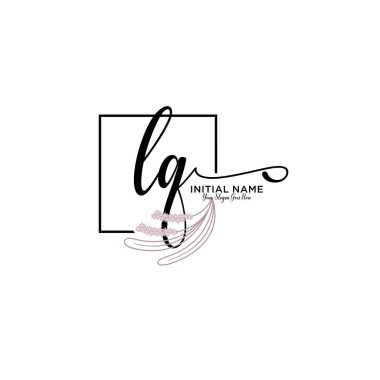 Geometrik Çerçeve ile El Yazısı Çiçek Baş Logosu LQ