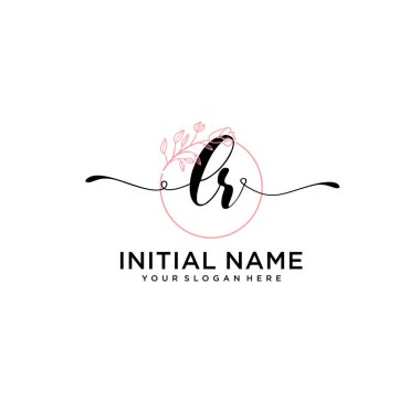 Geometrik Çerçeve ile El Yazısı Çiçek Baş Logosu LR