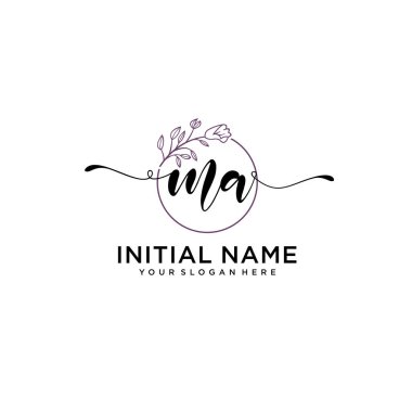 Geometrik Çerçeve ile El Yazısı Çiçek Baş Logosu MA