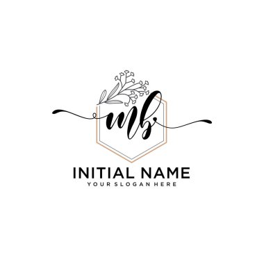 Geometrik Çerçeve ile El Yazısı Çiçek Logosu MB