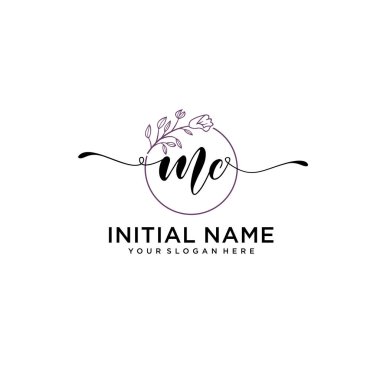 Geometrik Çerçeve ile El Yazısı Çiçek Baş Logosu MC