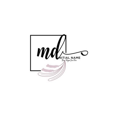 Geometrik Çerçeveli El Yazısı Çiçek Baş Logosu Doktoru