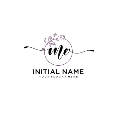 Geometrik Çerçeve ile El Yazısı Çiçek Baş Logosu