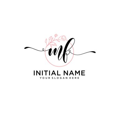 Geometrik Çerçeve ile El Yazısı Çiçek Logosu MF