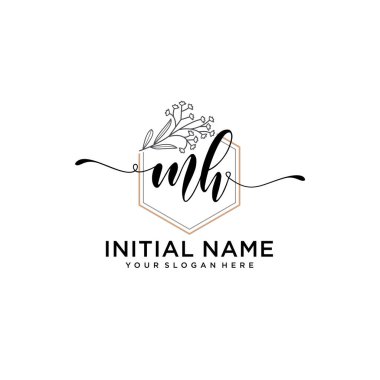 Geometrik Çerçeve ile El Yazısı Çiçek Baş Logosu MH