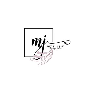 Geometrik Çerçeve ile El Yazısı Çiçek Baş Logosu MJ