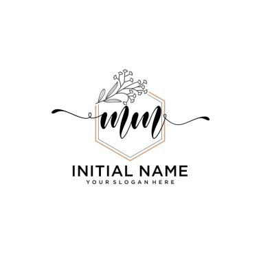 Geometrik Çerçeveli El Yazısı Çiçek Baş Logosu MM
