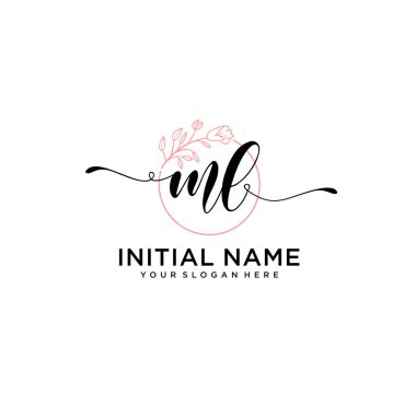 Geometrik Çerçeve ile El Yazısı Çiçek Baş Logosu ML