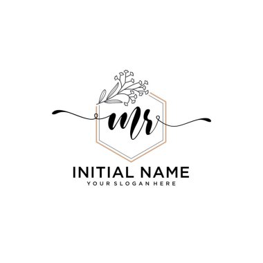 Geometrik Çerçeve ile El Yazısı Çiçek Logosu MR