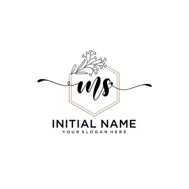 Geometrik Çerçeve ile El Yazısı Çiçek Baş Logosu MS