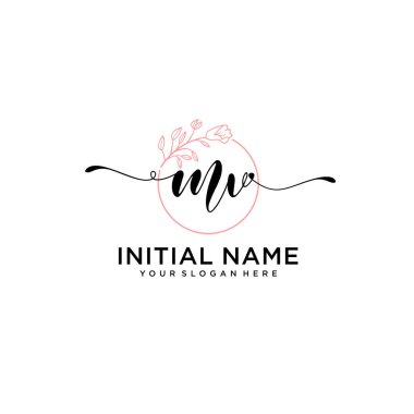 Geometrik Çerçeve ile El Yazısı Çiçek Baş Logosu MV