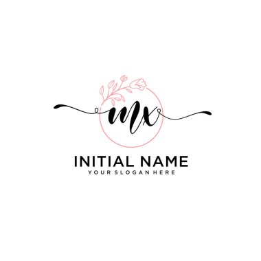 Geometrik Çerçeve ile El Yazısı Çiçek Baş Logosu MX