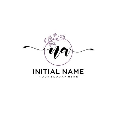 Geometrik Çerçeve ile El Yazısı Çiçek Baş Logosu NA