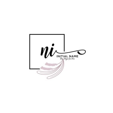 Geometrik Çerçeve ile El Yazısı Çiçek Baş Logosu NI