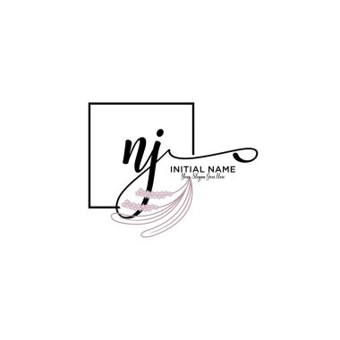 Geometrik Çerçeve ile El Yazısı Çiçek Baş Logosu NJ