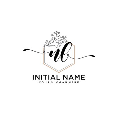 Geometrik Çerçeve ile El Yazısı Çiçek Baş Logosu NL