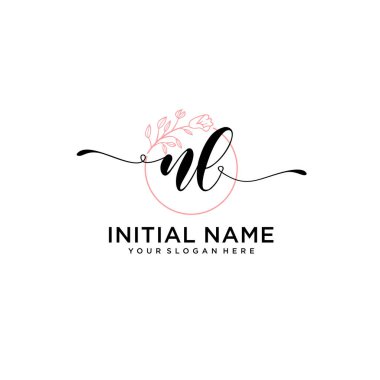 Geometrik Çerçeve ile El Yazısı Çiçek Baş Logosu NL